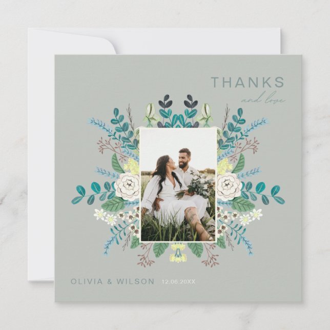 Floral Elegant Boho Photo Thank you Card (Front)
