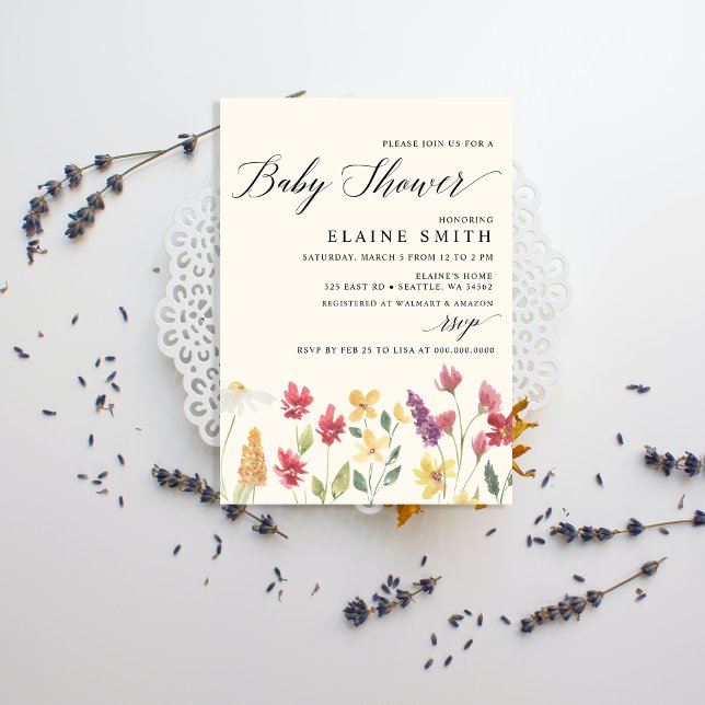 Floral Elegant Boho Summer Wildflowers Baby Shower Invitation (Creator Uploaded)