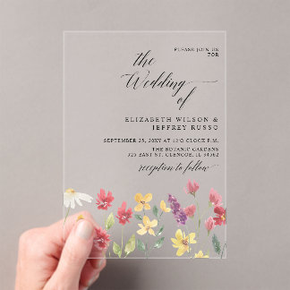 Floral Elegant Boho Summer Wildflowers Wedding Acrylic Invitations