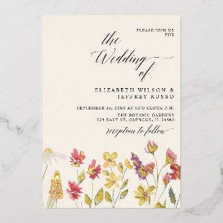 Floral Elegant Boho Summer Wildflowers Wedding Foil Invitation