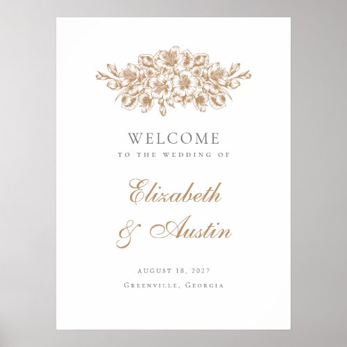 Floral Elegant Botanical Gold Wedding Welcome Sign
