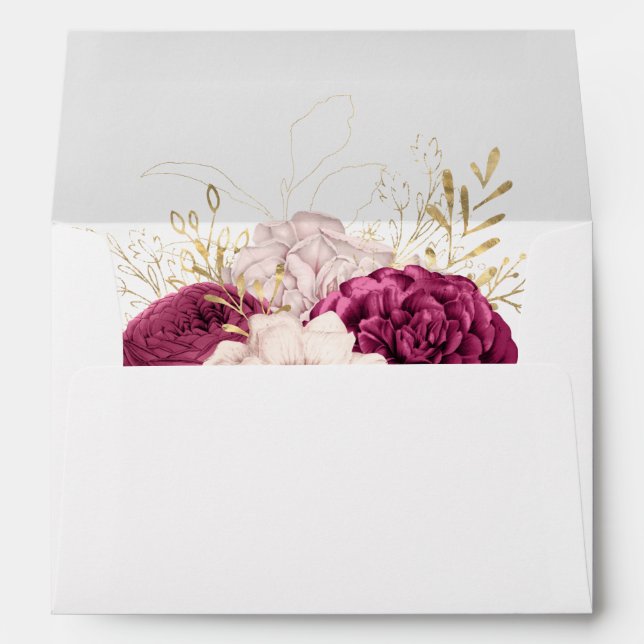 Floral Elegant Burgundy Blush Pink and Gold 5 x 7 Envelope (Back (Bottom))