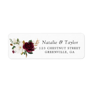 Floral Elegant Burgundy Magnolia Greenery Wedding Label