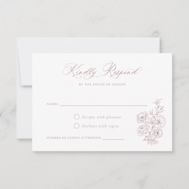 Floral Elegant Calligraphy Script Dusty Roses RSVP Invitation (Front)