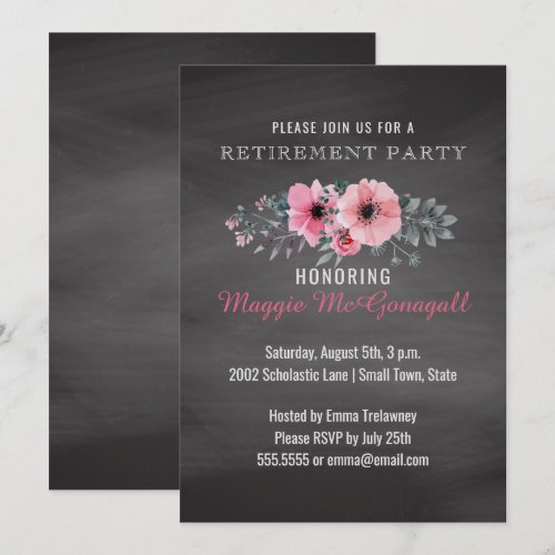 Floral Elegant Chalkboard Retirement Party Teacher