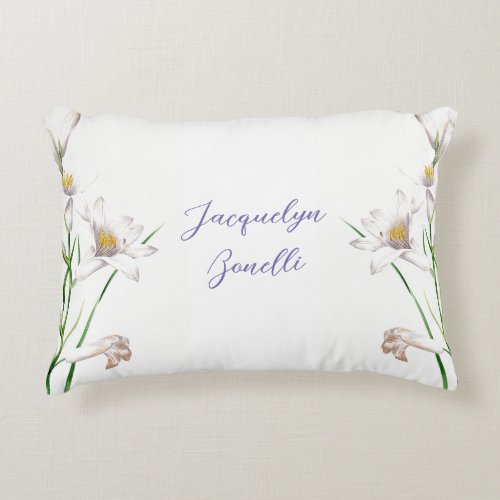 Floral Elegant Chic Cute Calligraphy Add Name Accent Pillow