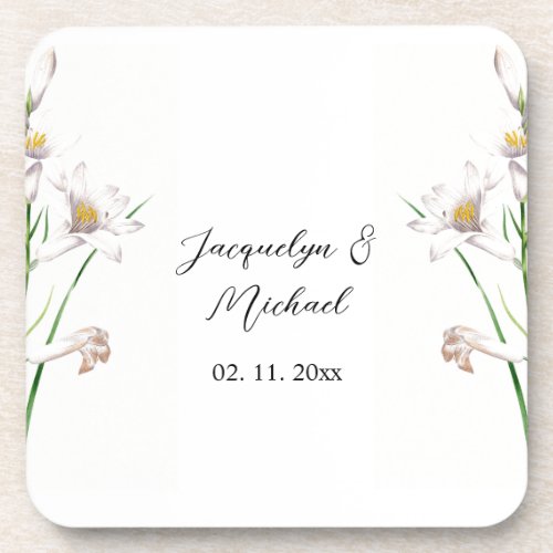 Floral Elegant Chic Cute Calligraphy Add Name Beverage Coaster