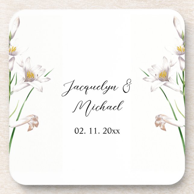 Floral Elegant Chic Cute Calligraphy Add Name Beverage Coaster (Front)
