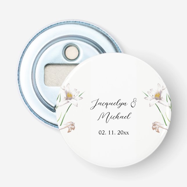 Floral Elegant Chic Cute Calligraphy Add Name Bottle Opener (Front)