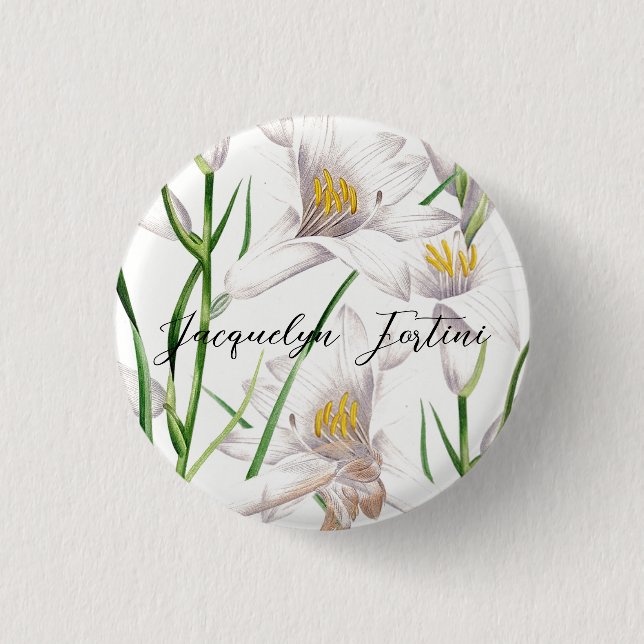 Floral Elegant Chic Cute Calligraphy Add Name Button (Front)