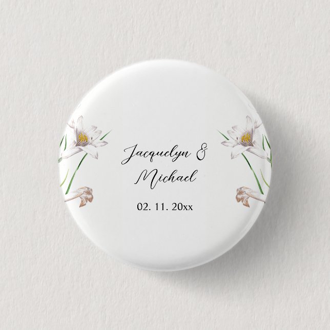 Floral Elegant Chic Cute Calligraphy Add Name Button (Front)