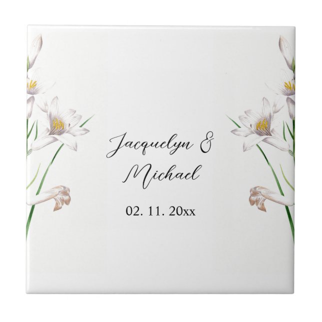 Floral Elegant Chic Cute Calligraphy Add Name Ceramic Tile (Front)