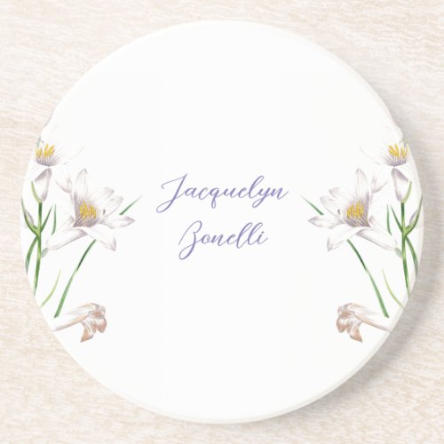 Floral Elegant Chic Cute Calligraphy Add Name Coaster