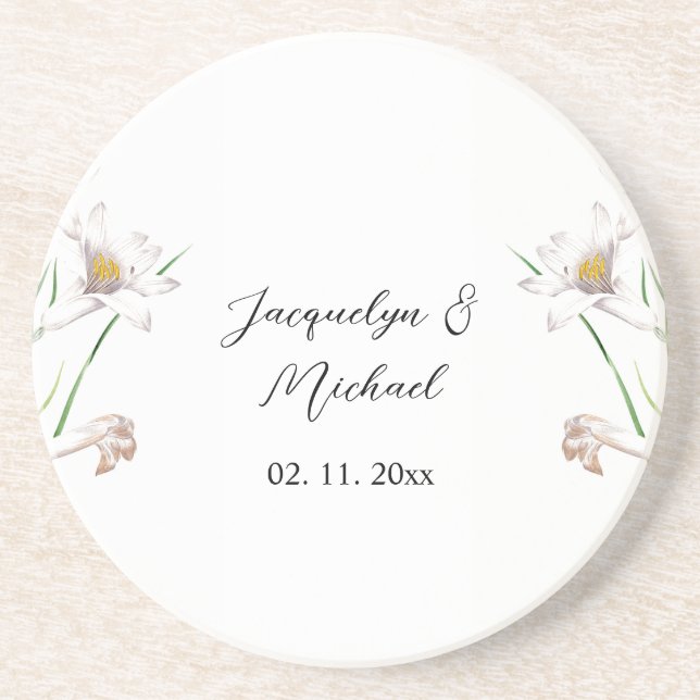 Floral Elegant Chic Cute Calligraphy Add Name Coaster (Front)