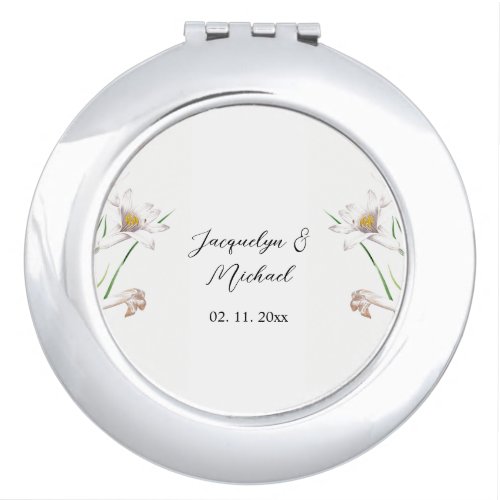 Floral Elegant Chic Cute Calligraphy Add Name Compact Mirror