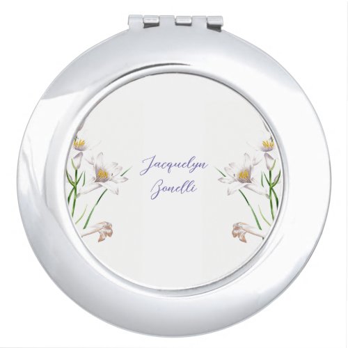 Floral Elegant Chic Cute Calligraphy Add Name Compact Mirror