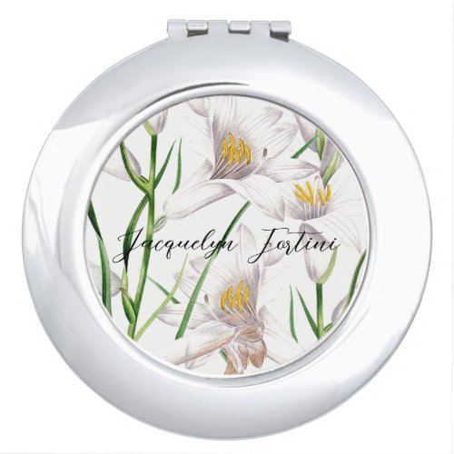 Floral Elegant Chic Cute Calligraphy Add Name Compact Mirror