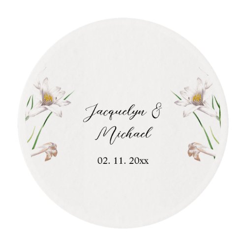 Floral Elegant Chic Cute Calligraphy Add Name Edible Frosting Rounds