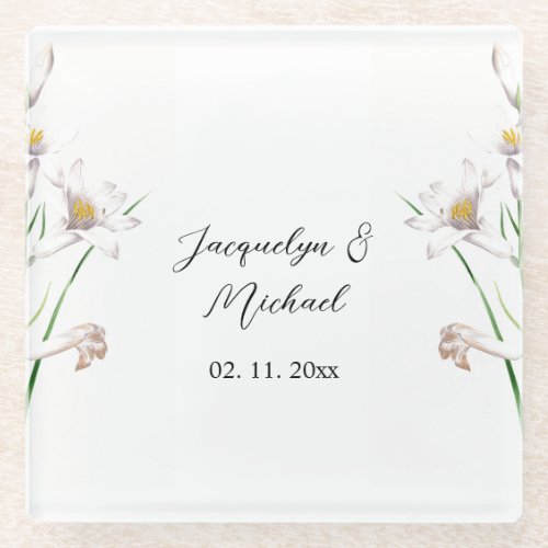 Floral Elegant Chic Cute Calligraphy Add Name Glass Coaster