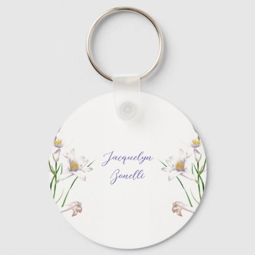 Floral Elegant Chic Cute Calligraphy Add Name Keychain