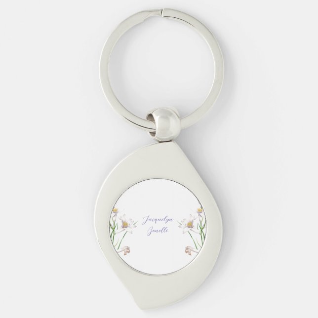 Floral Elegant Chic Cute Calligraphy Add Name Keychain (Front)