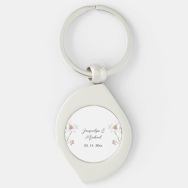 Floral Elegant Chic Cute Calligraphy Add Name Keychain (Front)