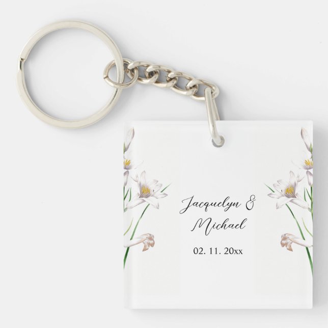 Floral Elegant Chic Cute Calligraphy Add Name Keychain (Front)