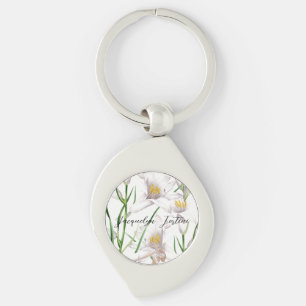 Floral Elegant Chic Cute Calligraphy Add Name Keychain