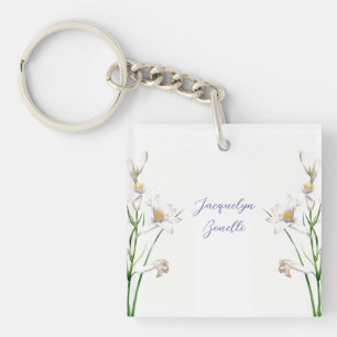 Floral Elegant Chic Cute Calligraphy Add Name Keychain