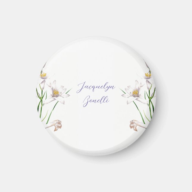 Floral Elegant Chic Cute Calligraphy Add Name Magnet (Front)