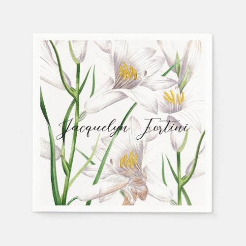 Floral Elegant Chic Cute Calligraphy Add Name Napkins