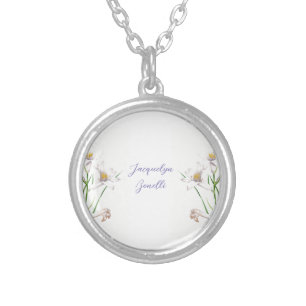 Floral Elegant Chic Cute Calligraphy Add Name Silver Plated Necklace