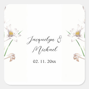 Floral Elegant Chic Cute Calligraphy Add Name Square Sticker