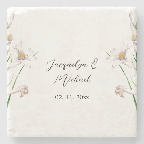 Floral Elegant Chic Cute Calligraphy Add Name Stone Coaster