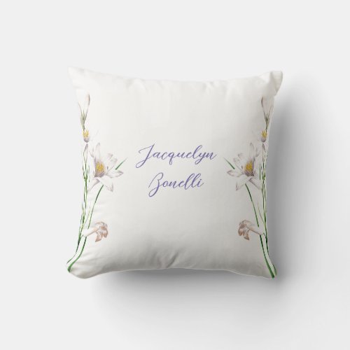 Floral Elegant Chic Cute Calligraphy Add Name Throw Pillow