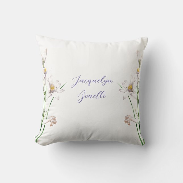 Floral Elegant Chic Cute Calligraphy Add Name Throw Pillow (Front)