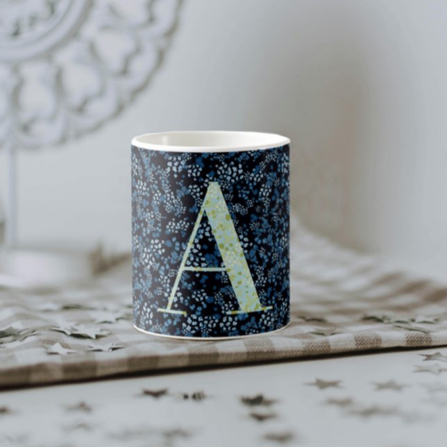 Floral Elegant Classy Monogram A blue w/phrase Coffee Mug (Creator Uploaded)