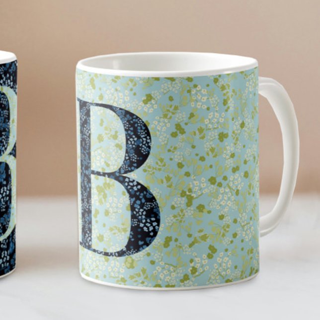 Floral Elegant Classy Monogram B blue w/phrase Coffee Mug (Creator Uploaded)