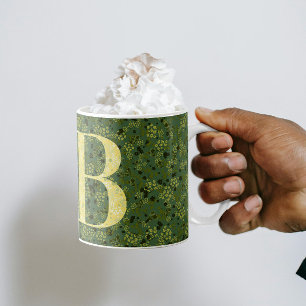 Floral Elegant Classy Monogram B green w/phrase Coffee Mug