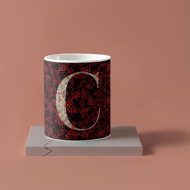 Floral Elegant Classy Monogram C red w/phrase Coffee Mug (Creator Uploaded)