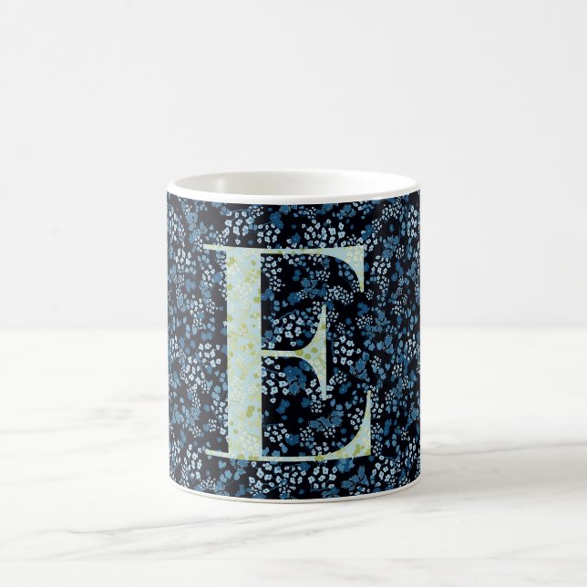 Floral Elegant Classy Monogram E blue w/phrase Coffee Mug (Center)