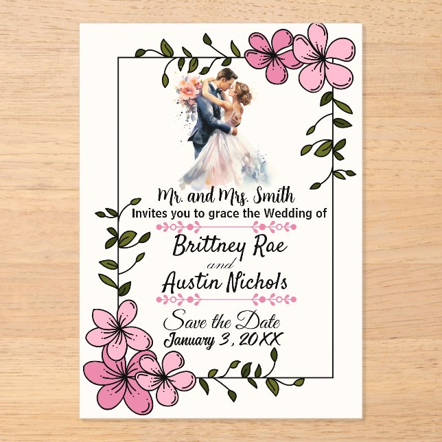 Floral Elegant Couple Wedding Invitation (Front)