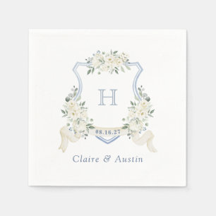 Floral Elegant Crest Dusty Blue Wedding Monogram Napkins