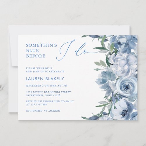 Floral Elegant Dusty Blue Bridal Shower  Invitation