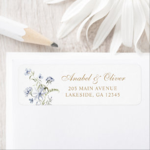 Floral Elegant Dusty Blue Gold Return Address Label