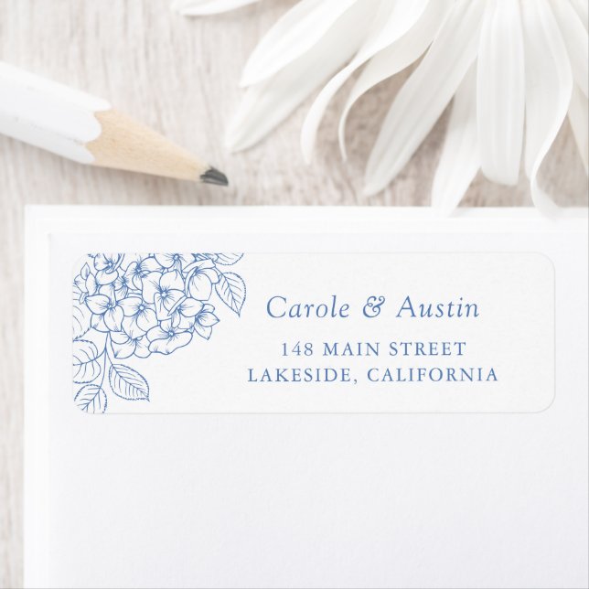 Floral Elegant Dusty Blue Hydrangea Address Label (Insitu)