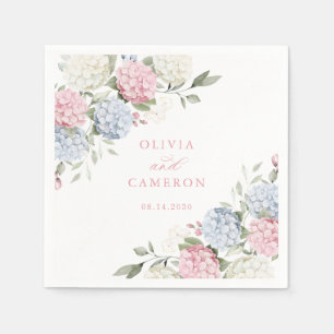 Floral Elegant Dusty Blue Pink Hydrangea Wedding Napkins