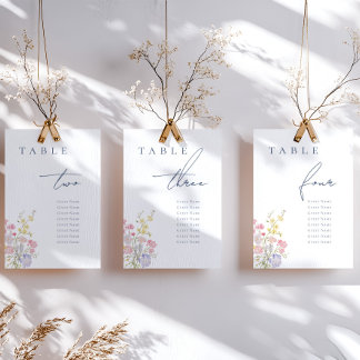 Floral Elegant Dusty Blue Script Wedding Table Number