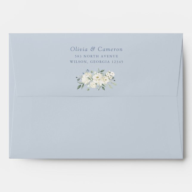 Floral Elegant Dusty Blue Wedding Crest Envelope (Back (Top Flap))