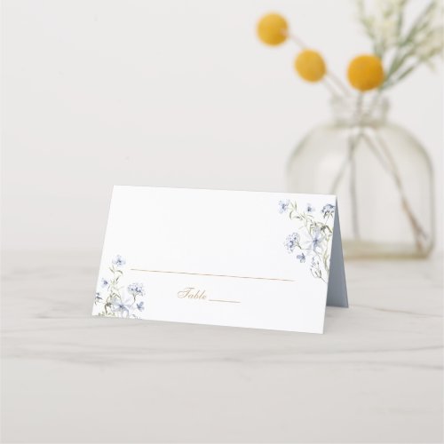 Floral Elegant Dusty Blue Wedding Place Card